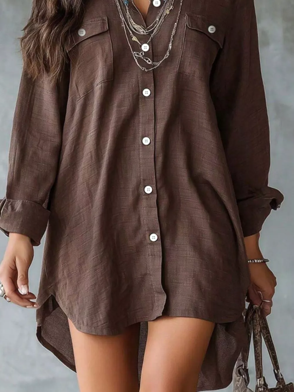 Casual Linen Shirt Dress with Pockets, image 6