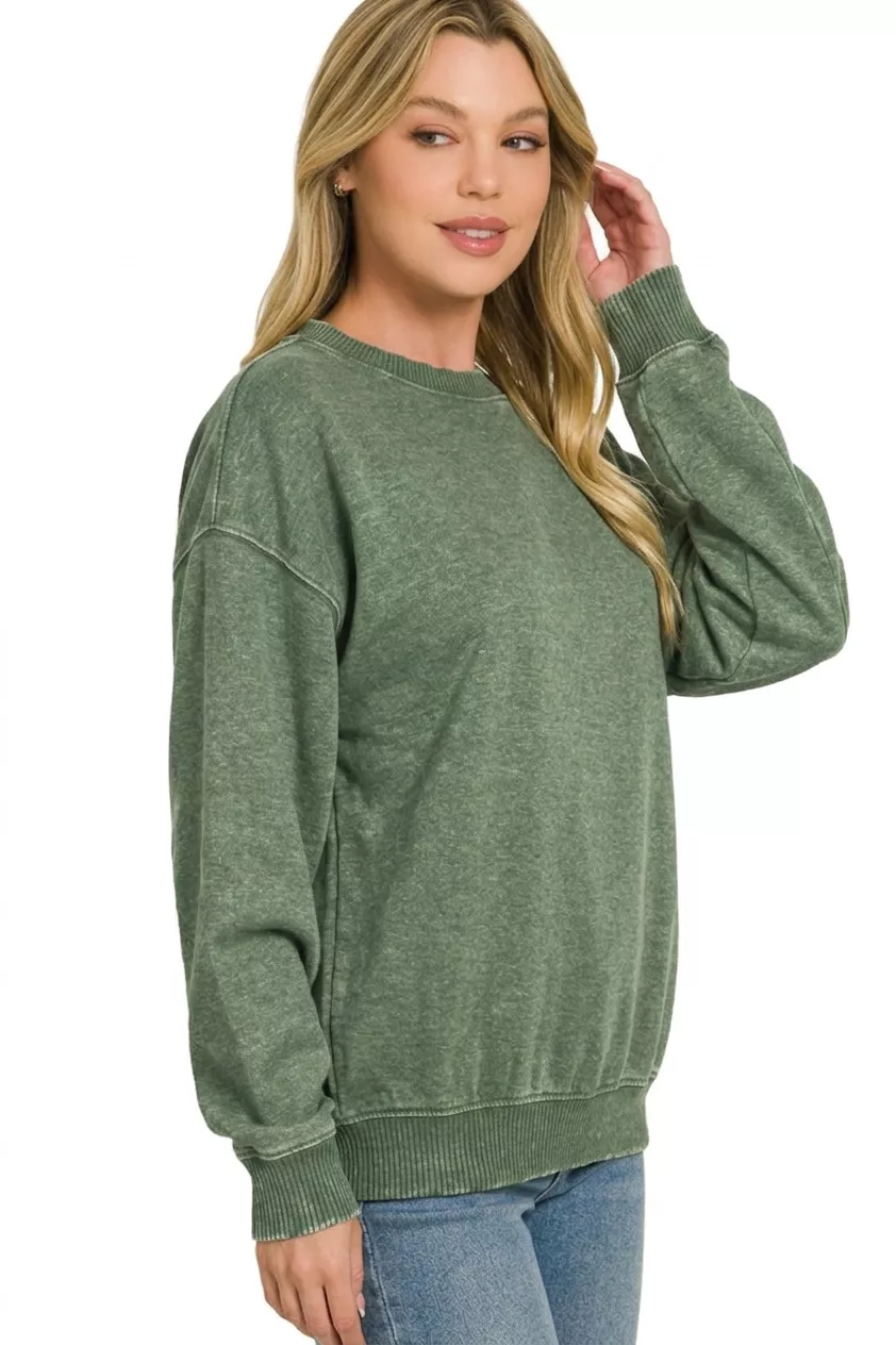 Fleece Acid Enzyme Washed Round Neck Sweatshirts, image 2