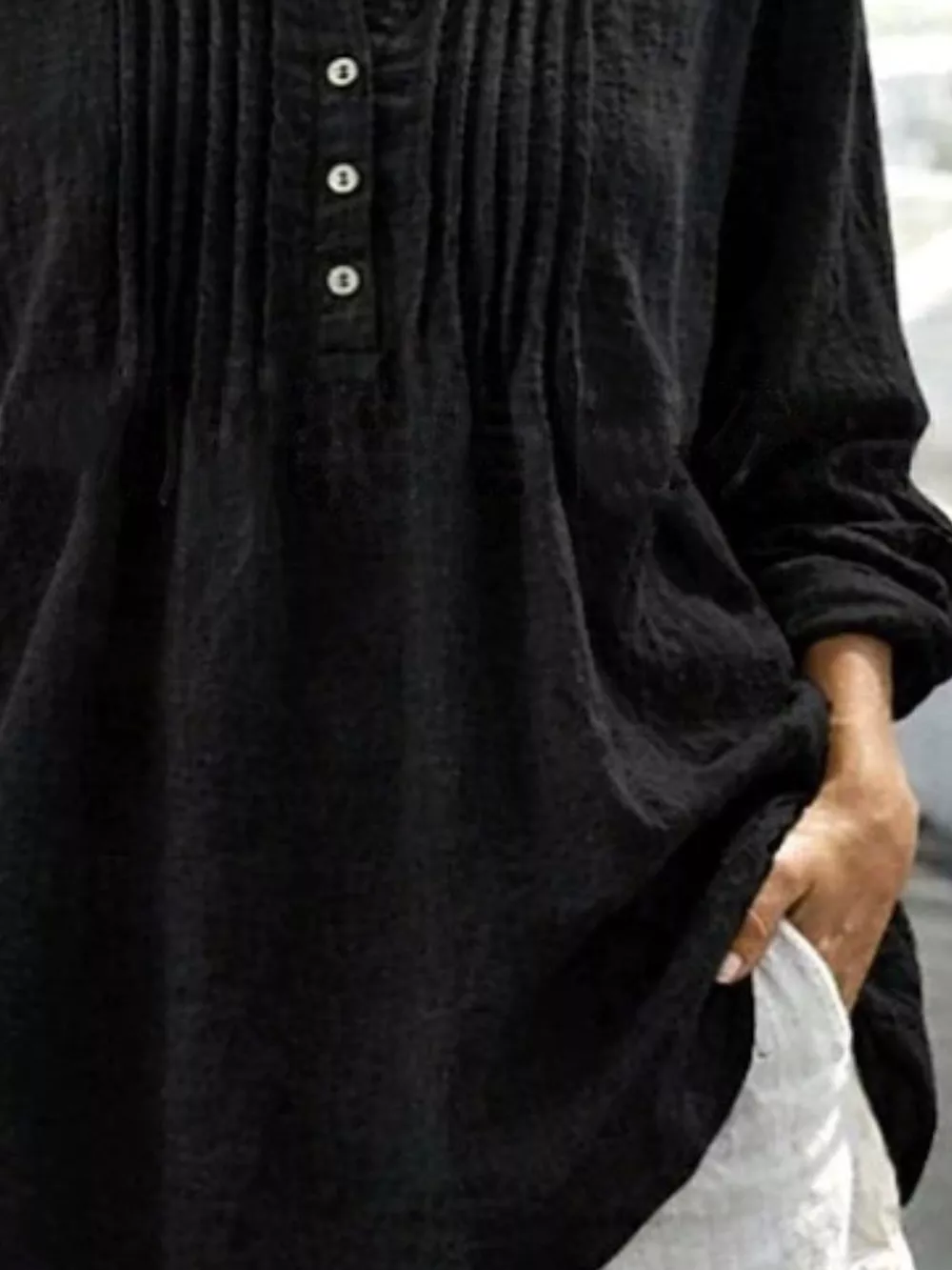 Casual Button Detail Long Sleeve Linen Shirt, image 3