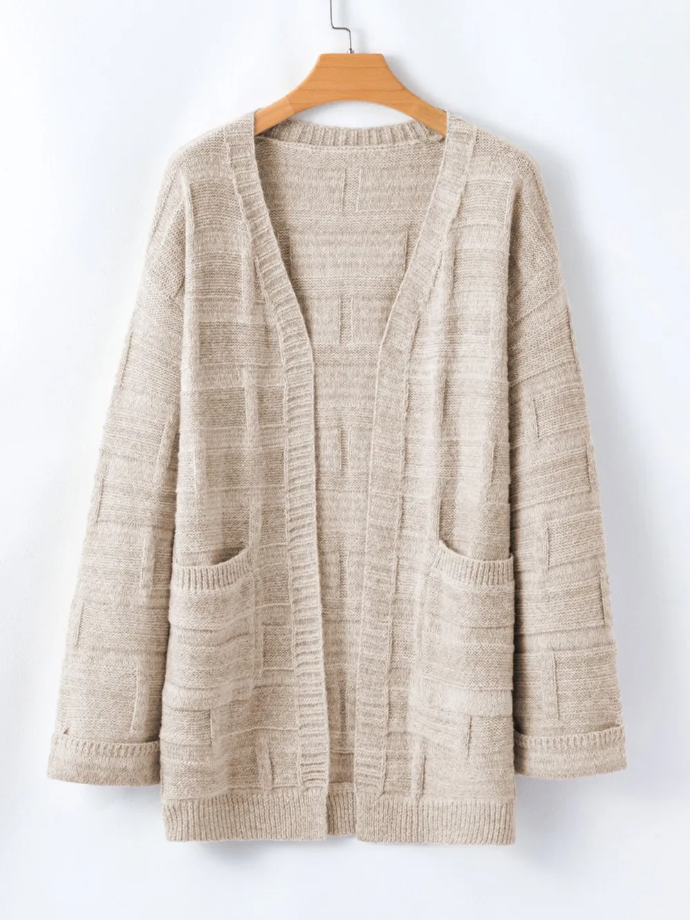 Textured Knit Open Front Cardigan with Pockets, image 10