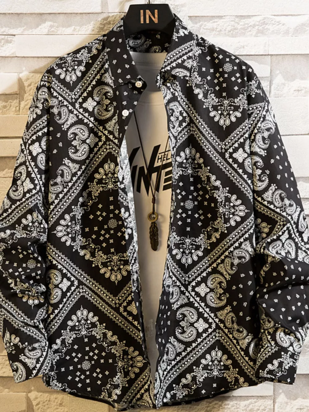 Men's Plus Size Printed Button Up Shirt, image 8