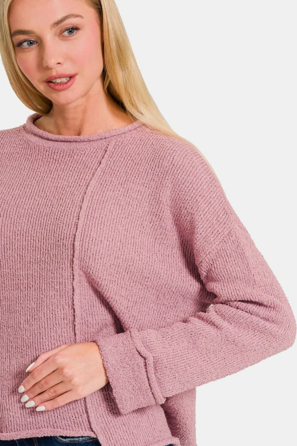 Asymmetric Hem Drop Shoulder Sweater, image 4
