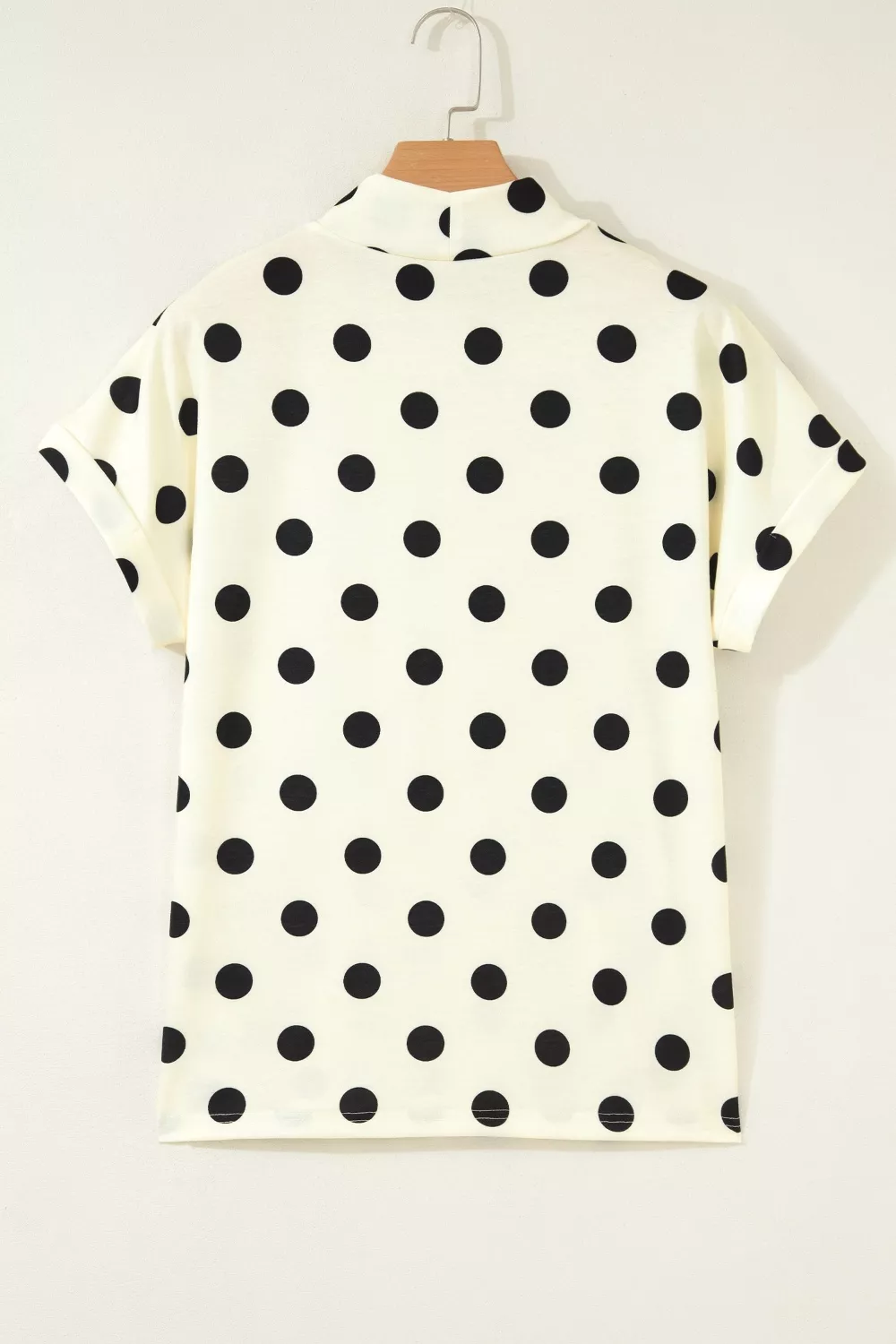 Polka Dot Mock Neck Short Sleeve Blouse, image 6