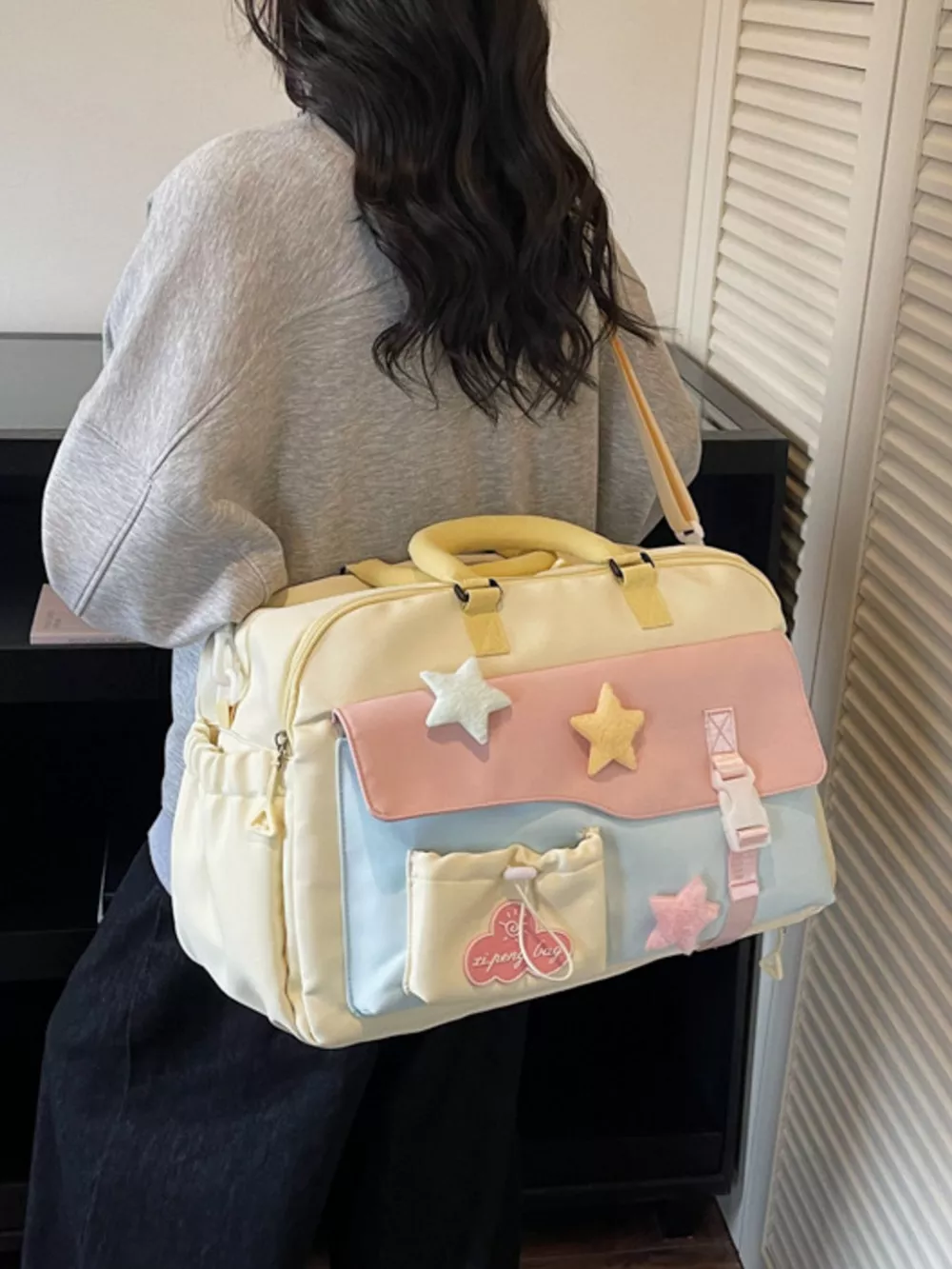Color Block Star & Cloud Embellished Travel Bag, image 5