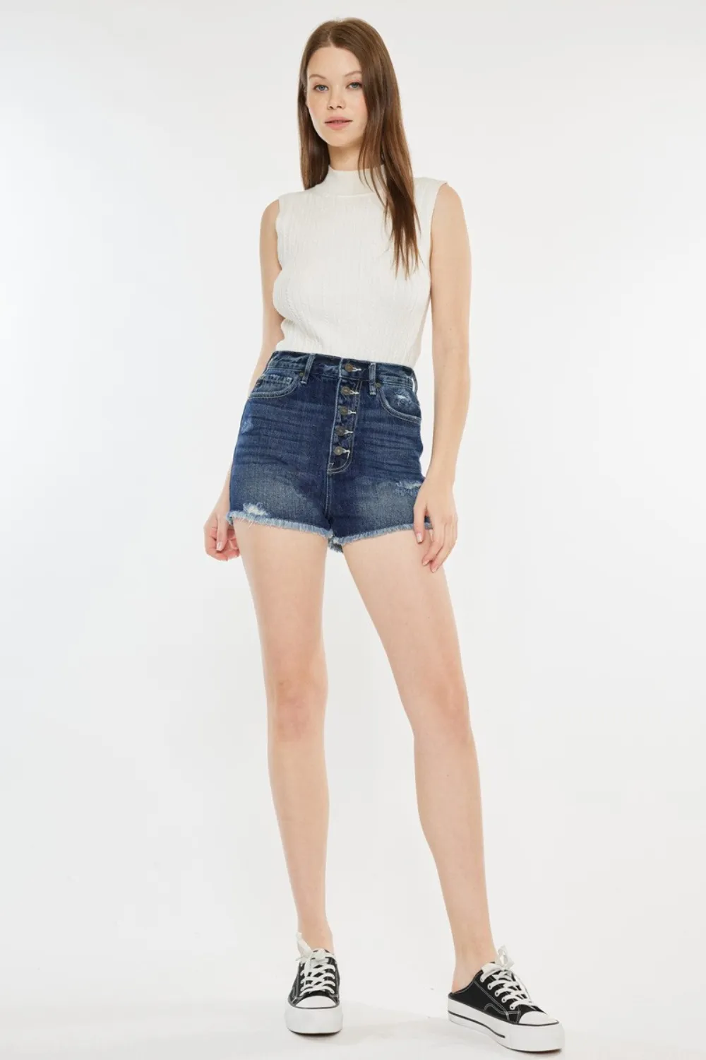 Raw Hem Button Fly Denim Shorts, image 5