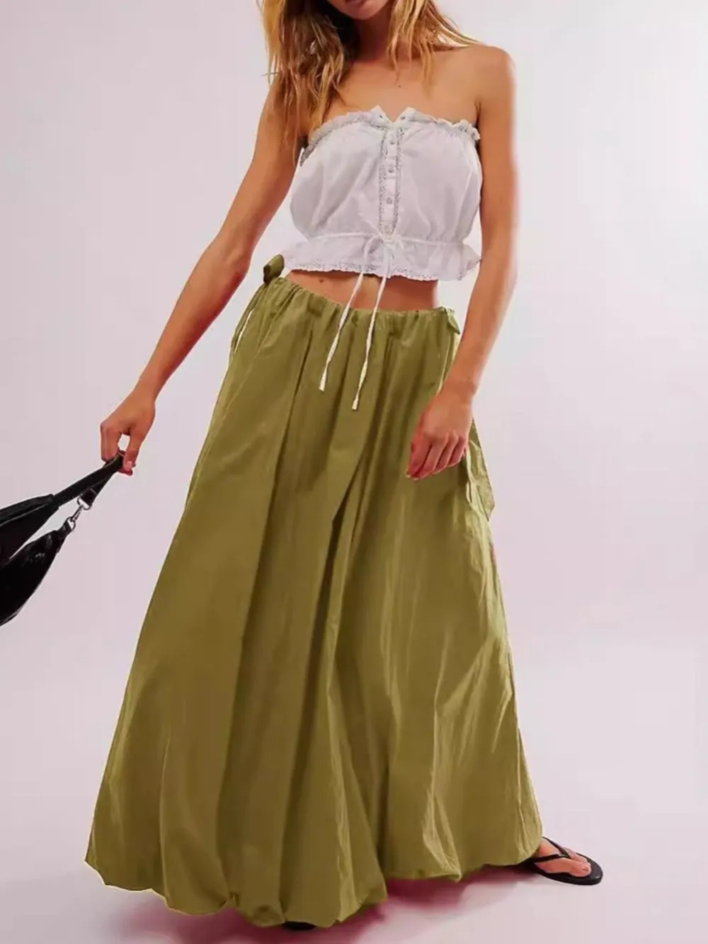 Side Bow Maxi Skirt with Pockets, image 2