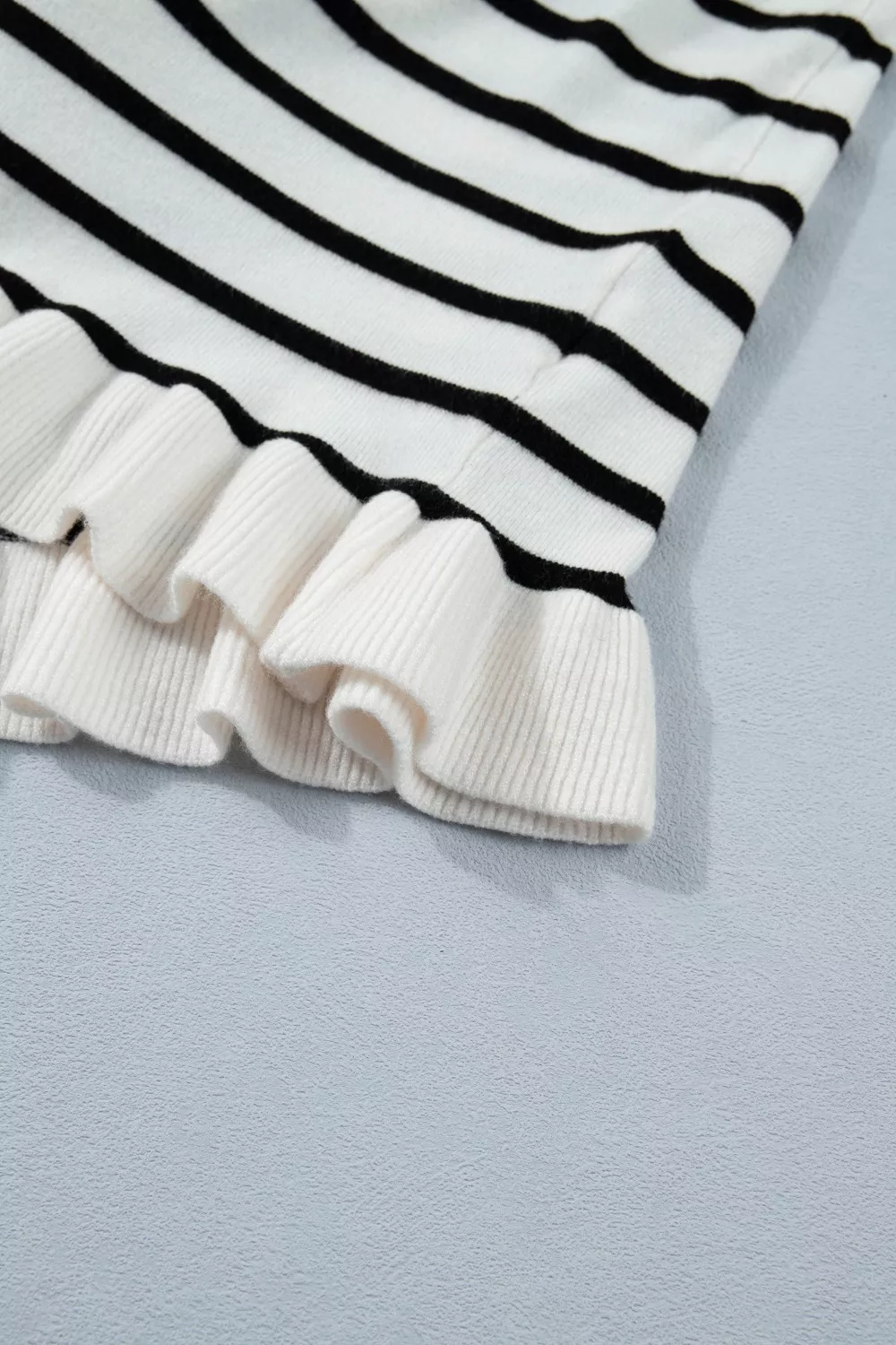 Stripe Ruffle Trim Button Down Knit Short Sleeve Sweater Cardigan, image 8
