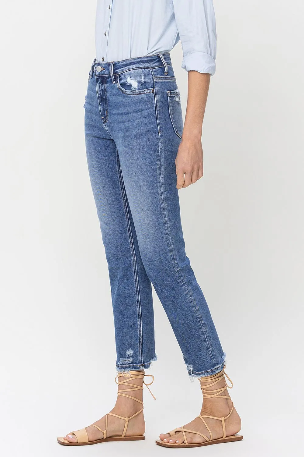 High Rise Raw Hem Straight Jeans, image 6