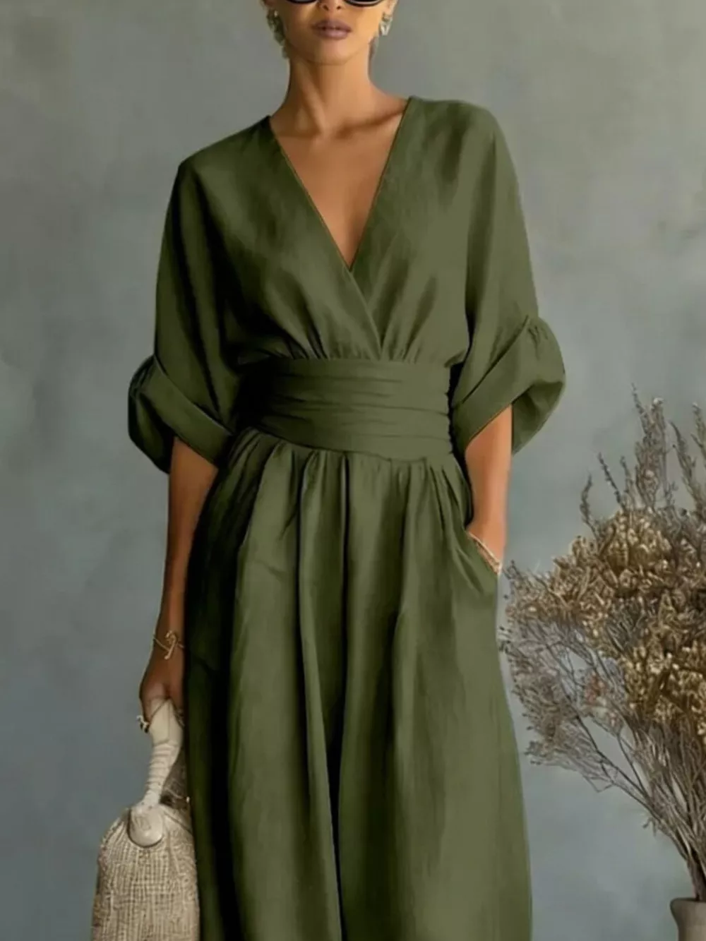 Full Size Half Sleeve Wide-Leg Jumpsuit Plus Size, image 14