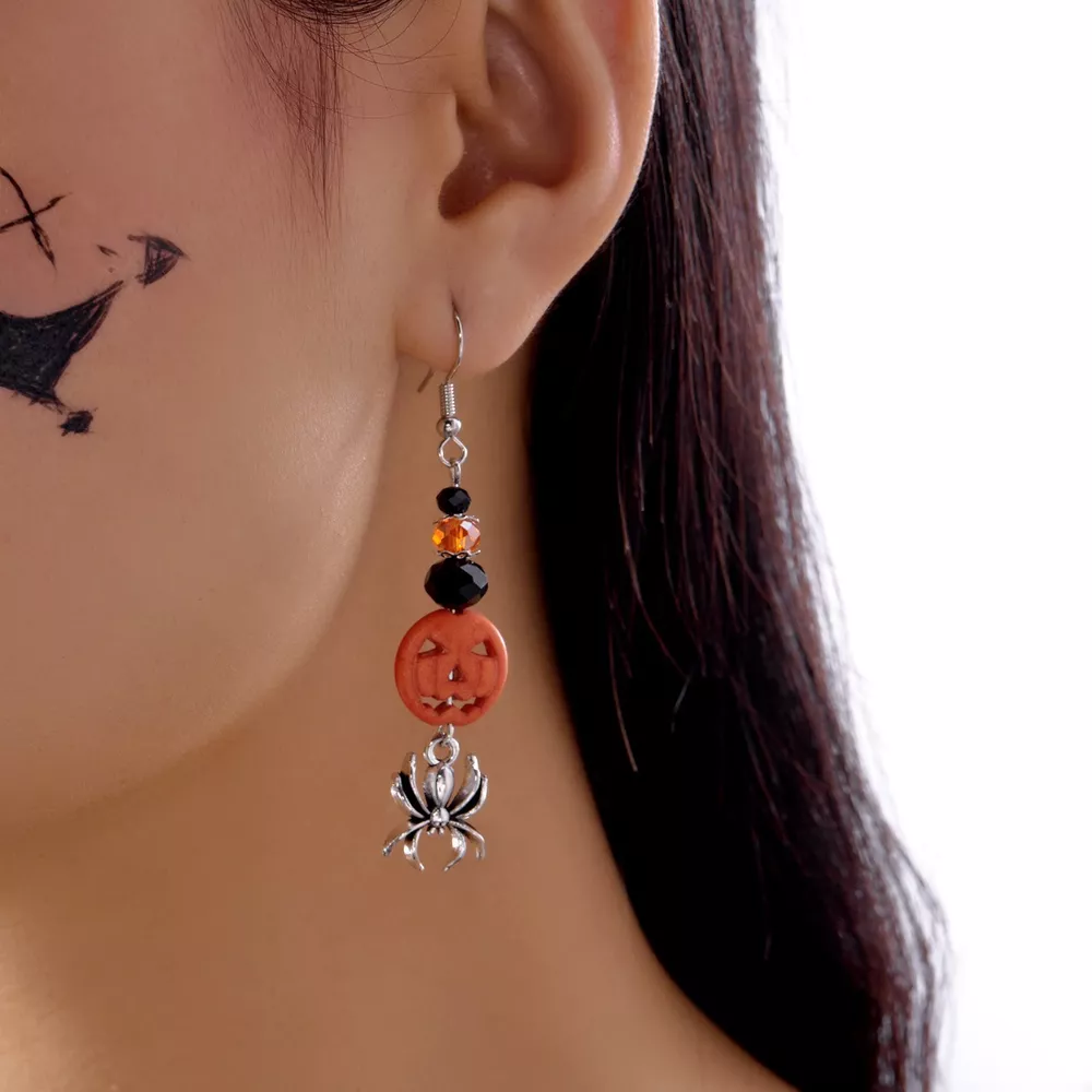 Halloween Spider Pumpkin Drop Earrings, image 6