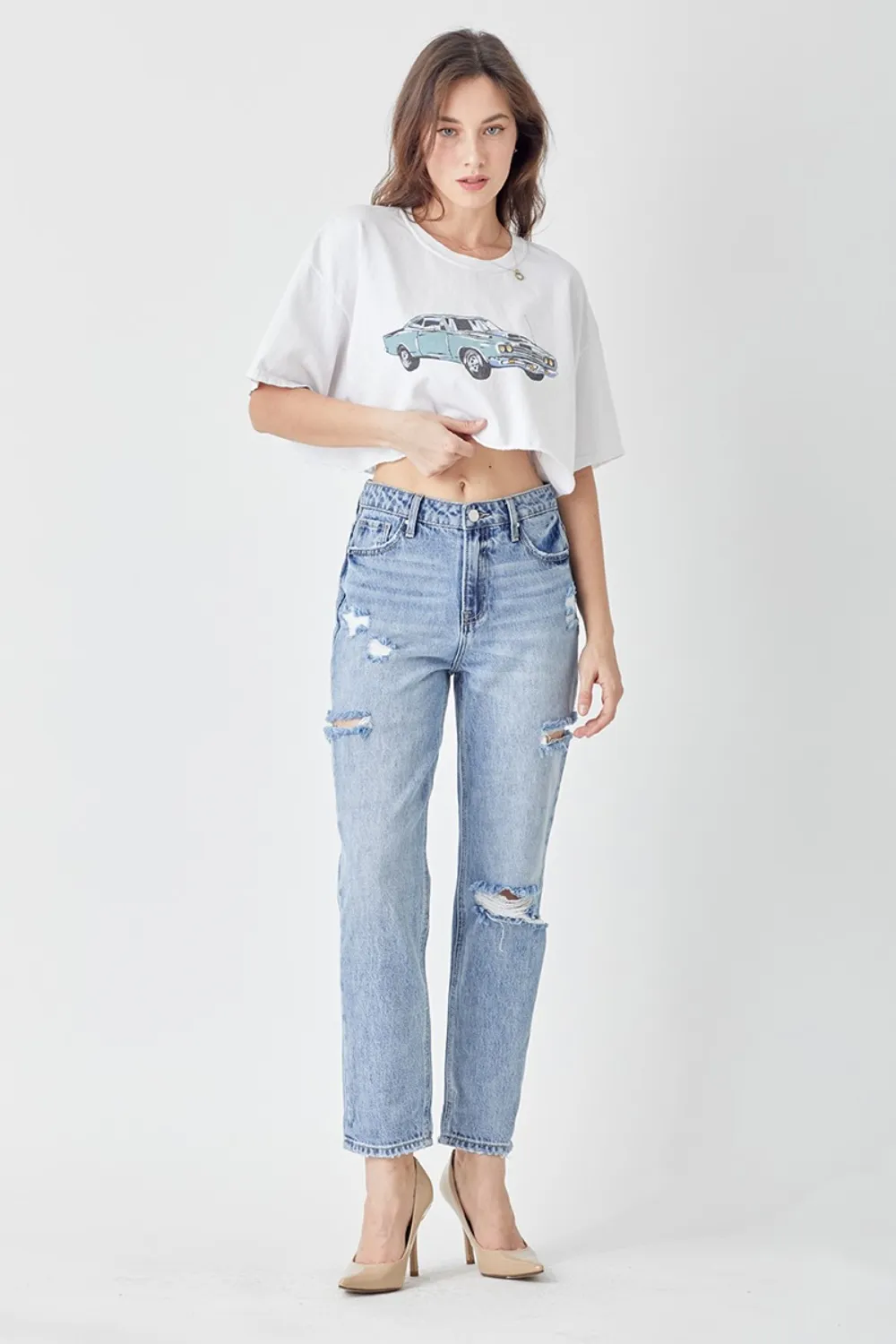 Distressed Slim Cropped Jeans, image 4