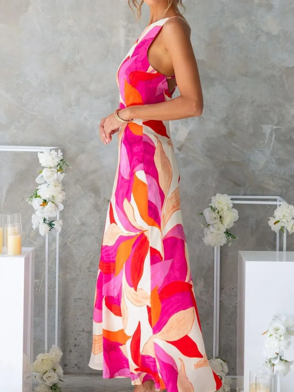 Printed Backless Sleeveless Maxi Dress, image 13