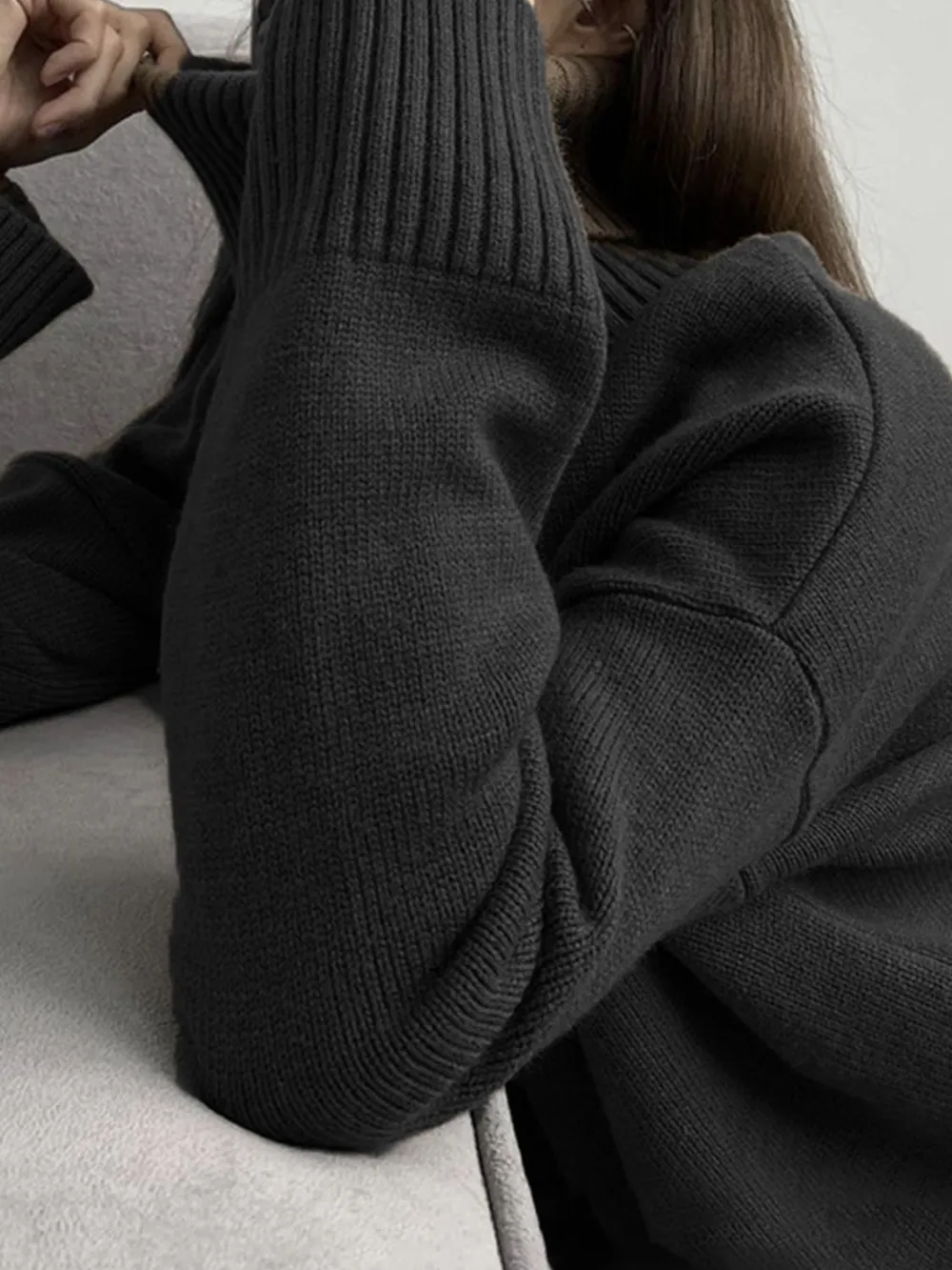 Side Slit Turtleneck Drop Shoulder Sweater, image 15