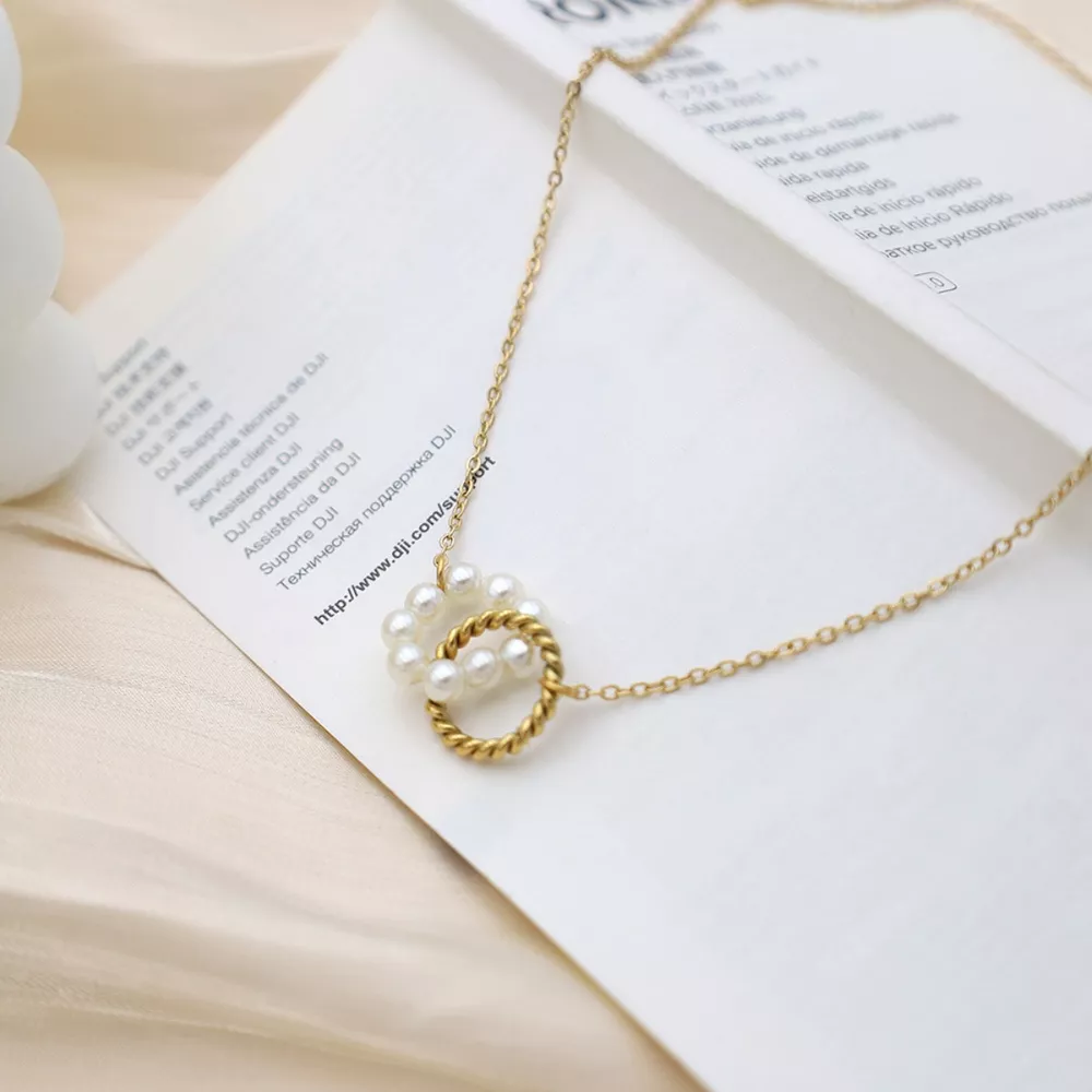 18K Gold-Plated Pearl Twisted Pendant Necklace, image 4