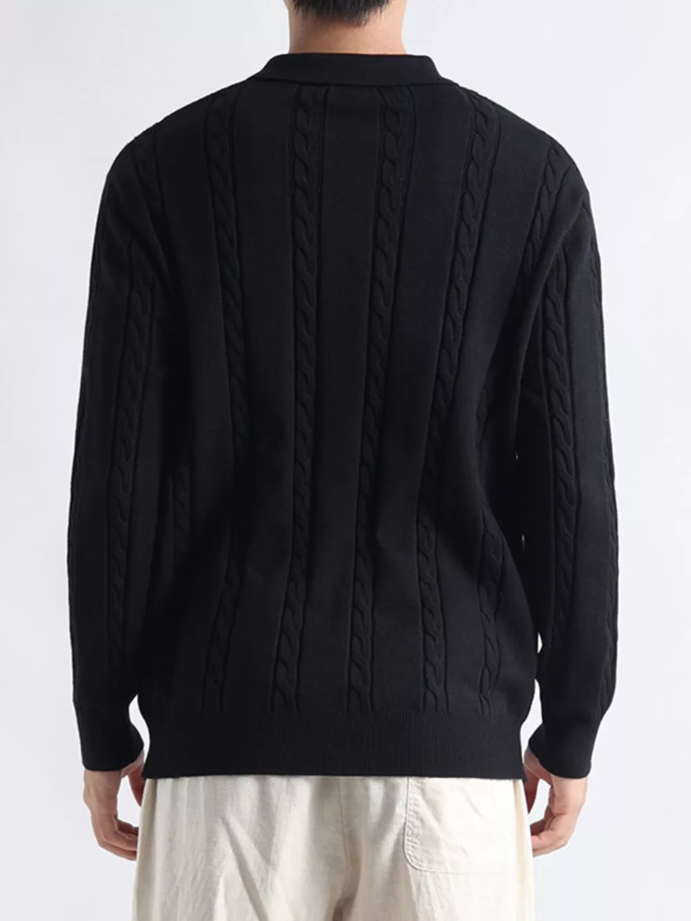 Men's Plus Size Cable-Knit Polo Collar Sweater, image 4