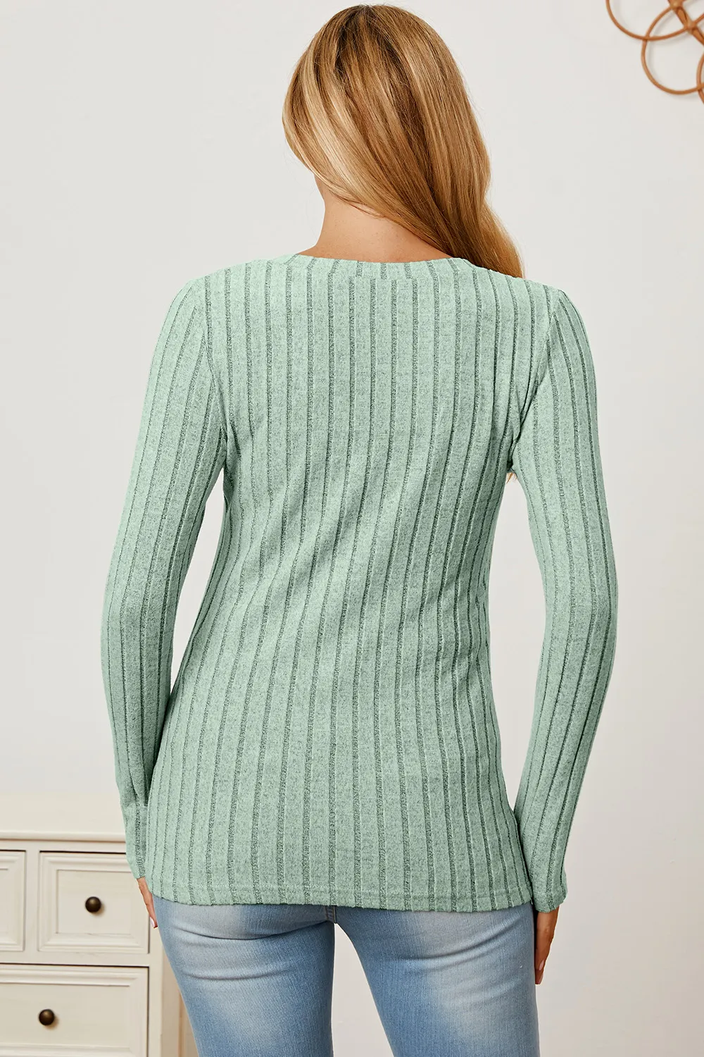 Full Size Ribbed V-Neck Long Sleeve T-Shirt, image 28