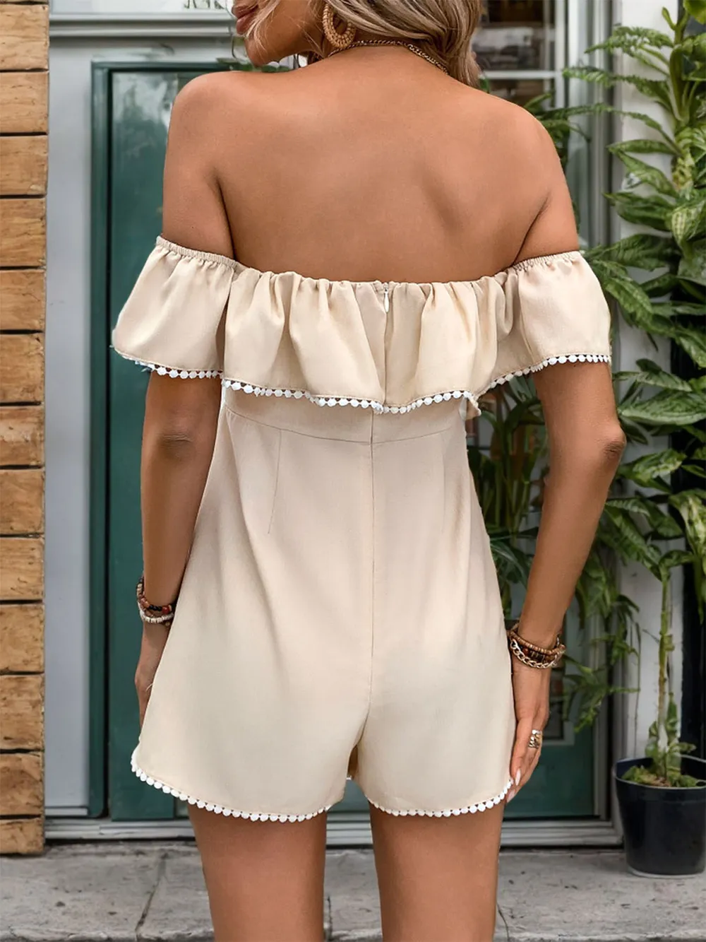 Tied Ruffled Off-Shoulder Short Sleeve Romper, image 2