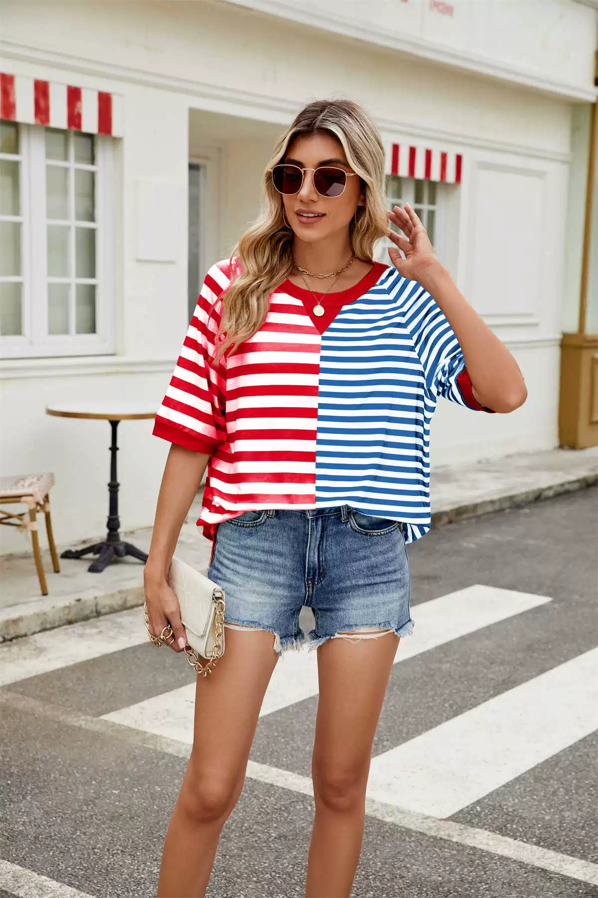 Striped Round Neck Half Sleeve T-Shirt, image 3