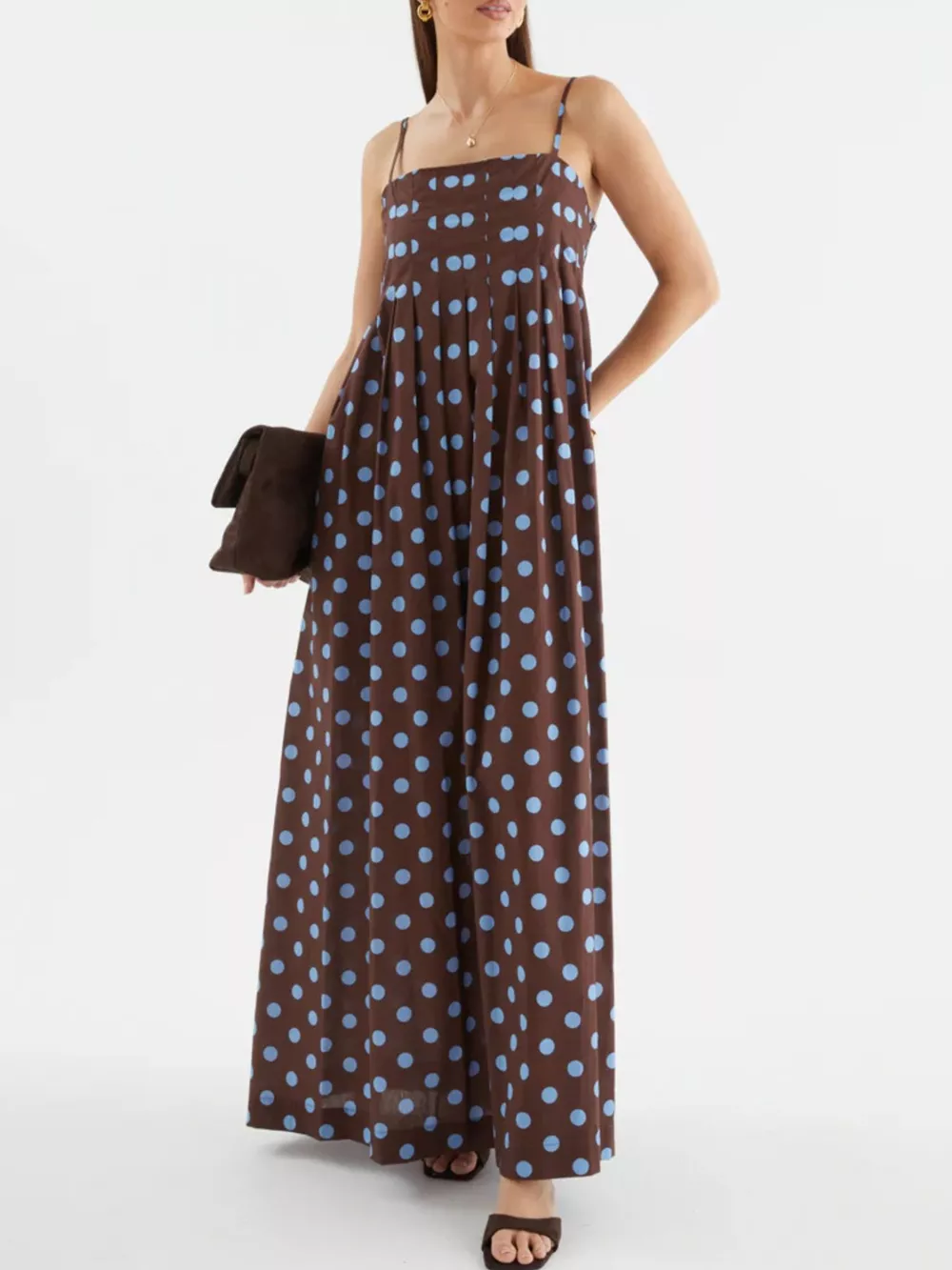 Polka Dot Pleated Detail Maxi Dress, image 9