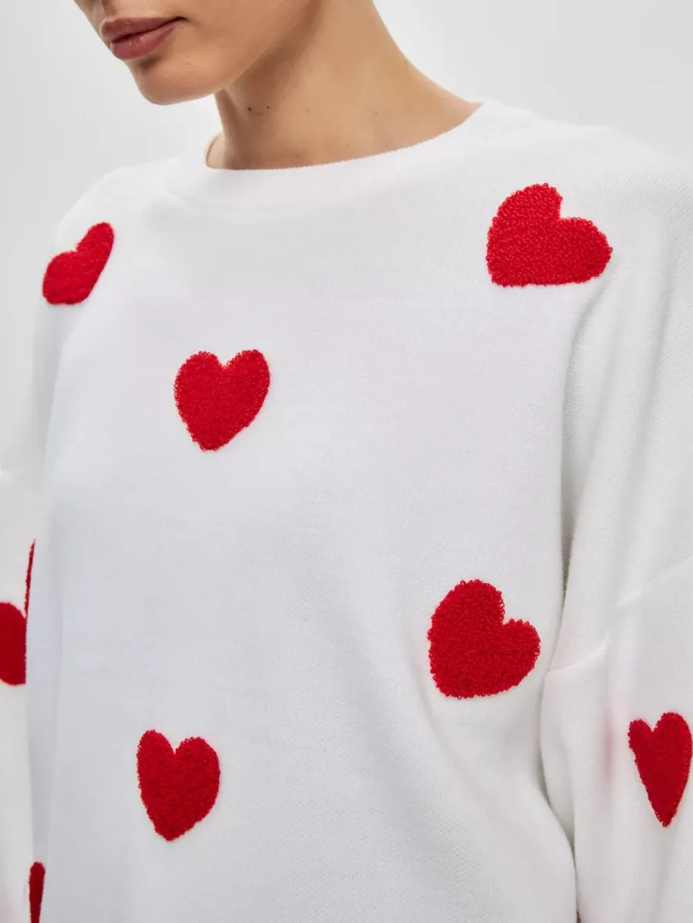 Heart Round Neck Dropped Shoulder Sweater, image 4