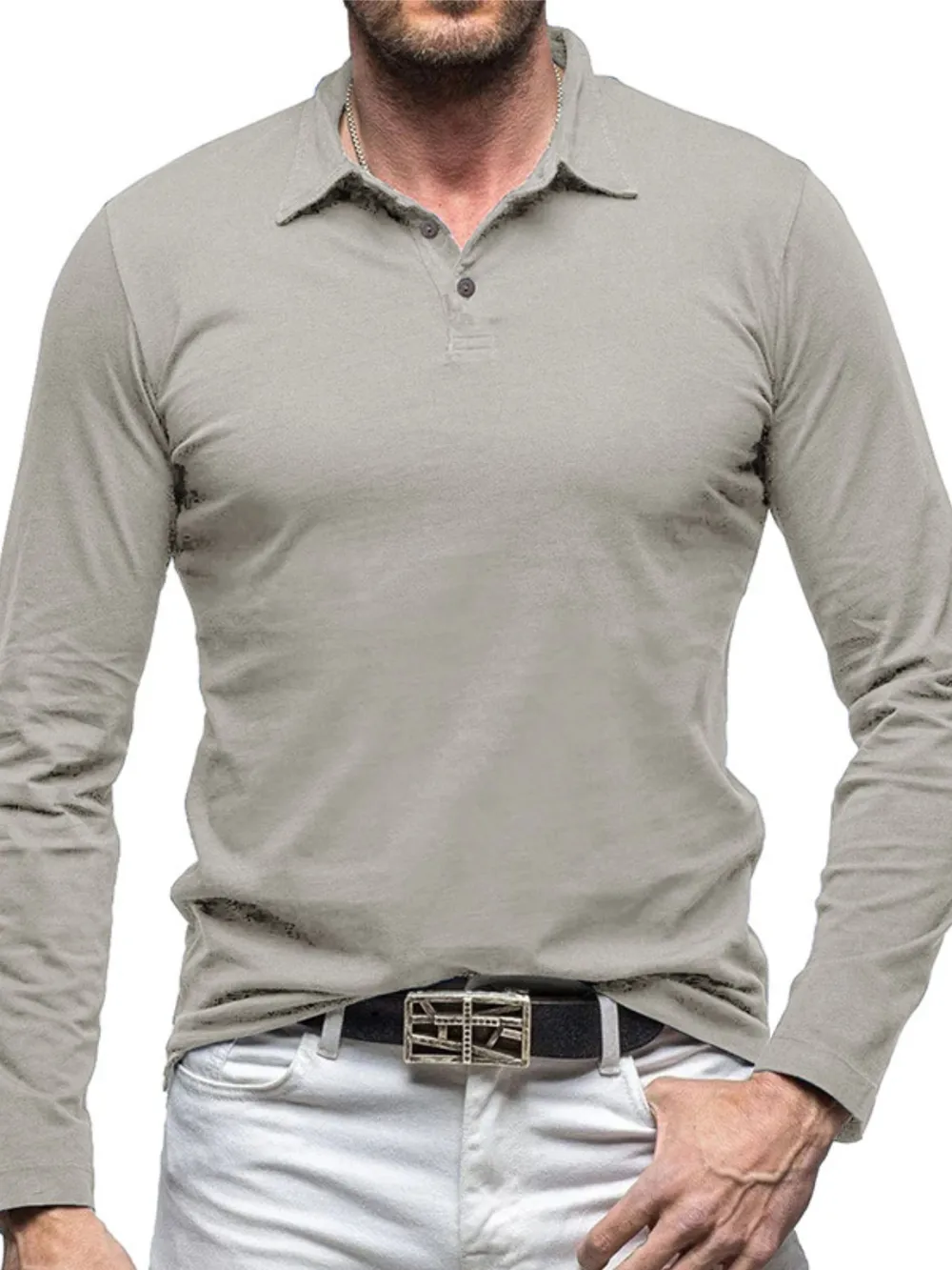 Men's Collared Neck Long Sleeve Polo, image 14