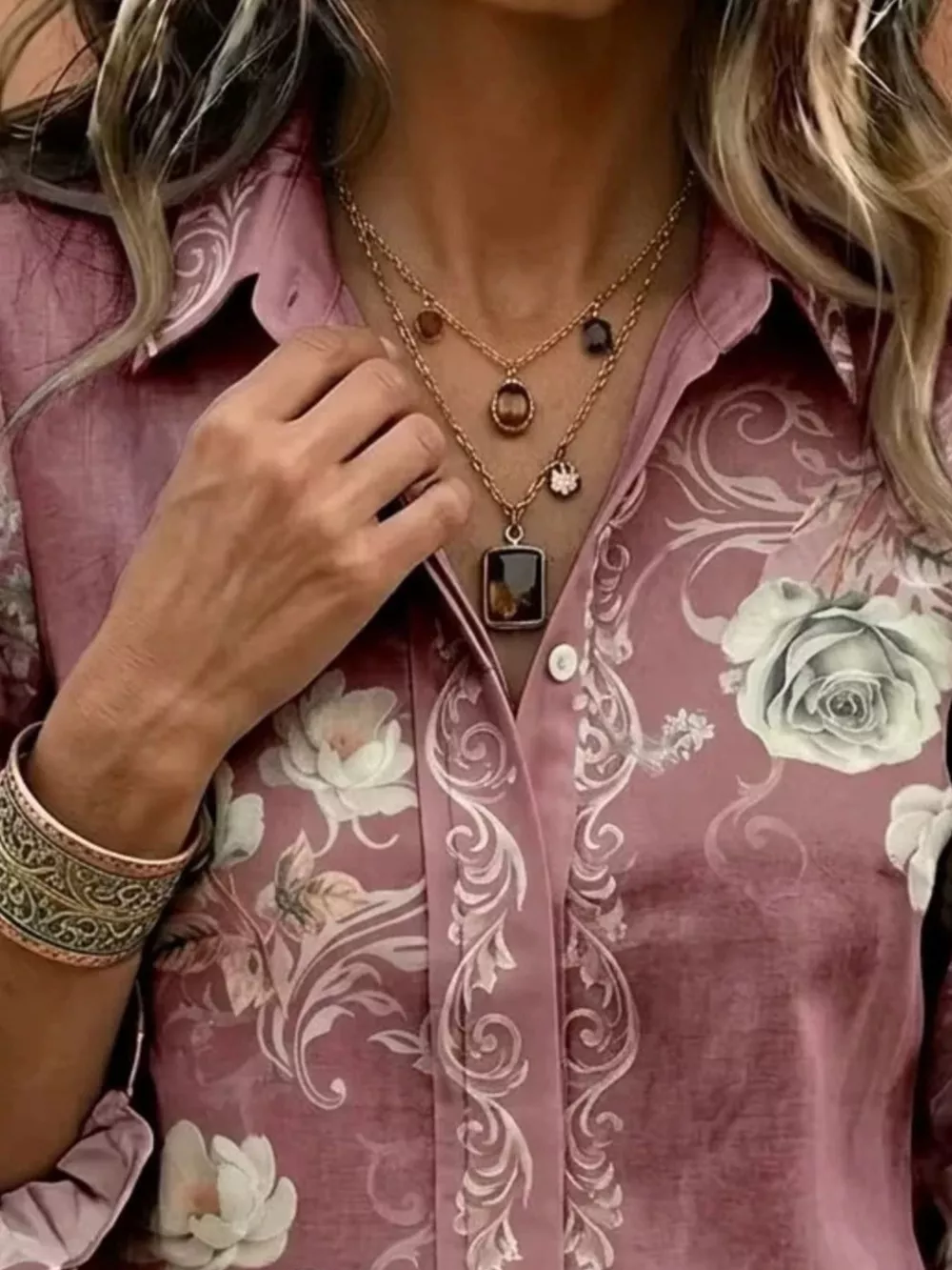 Full Size Floral Print Button-Down Shirt Plus Size, image 2