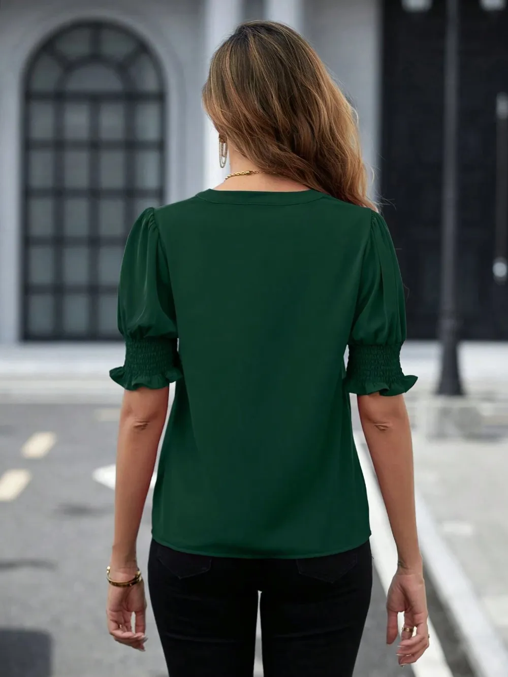 Notched Short Sleeve Blouse, image 18