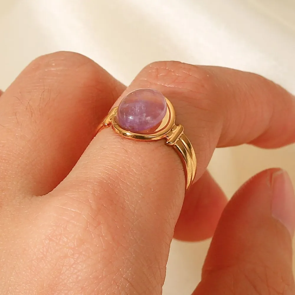 Vintage Natural Stone Gold Plated Adjustable Ring, image 14