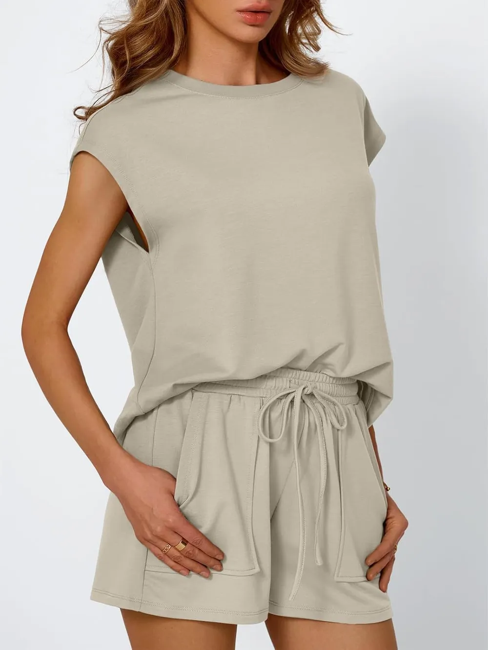 Round Neck Cap Sleeve Top and Shorts Set, image 17