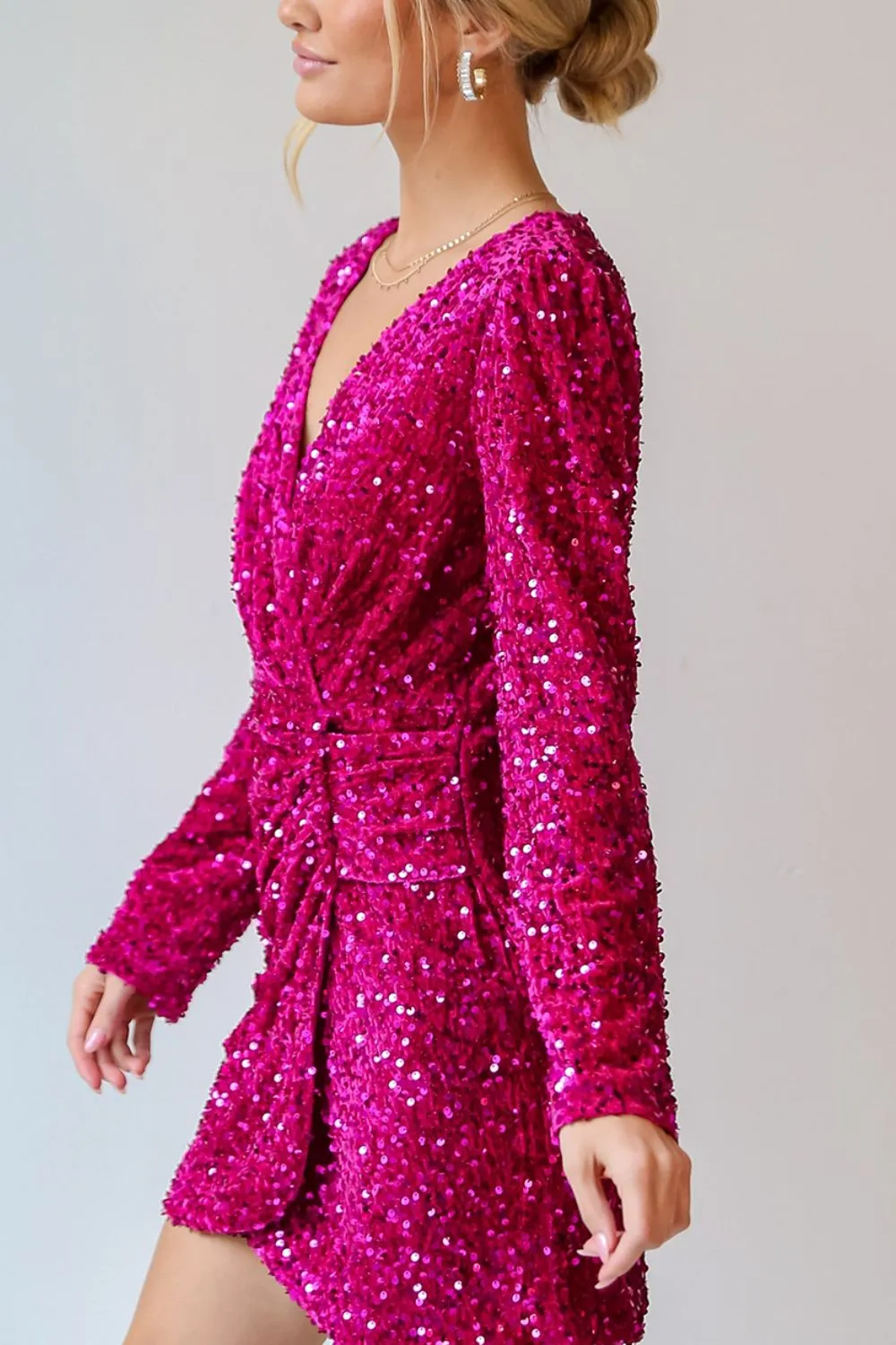Sequin Surplice Long Sleeve Mini Dress, image 10