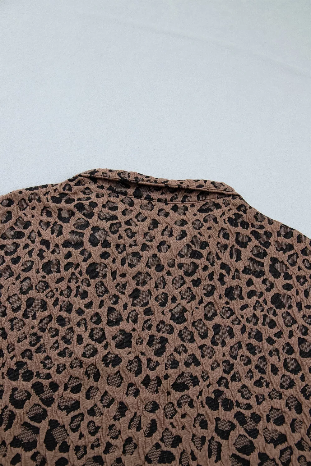 Leopard Jacquard Striped Patchwork Half Zip Short Sleeve Blouse, image 8