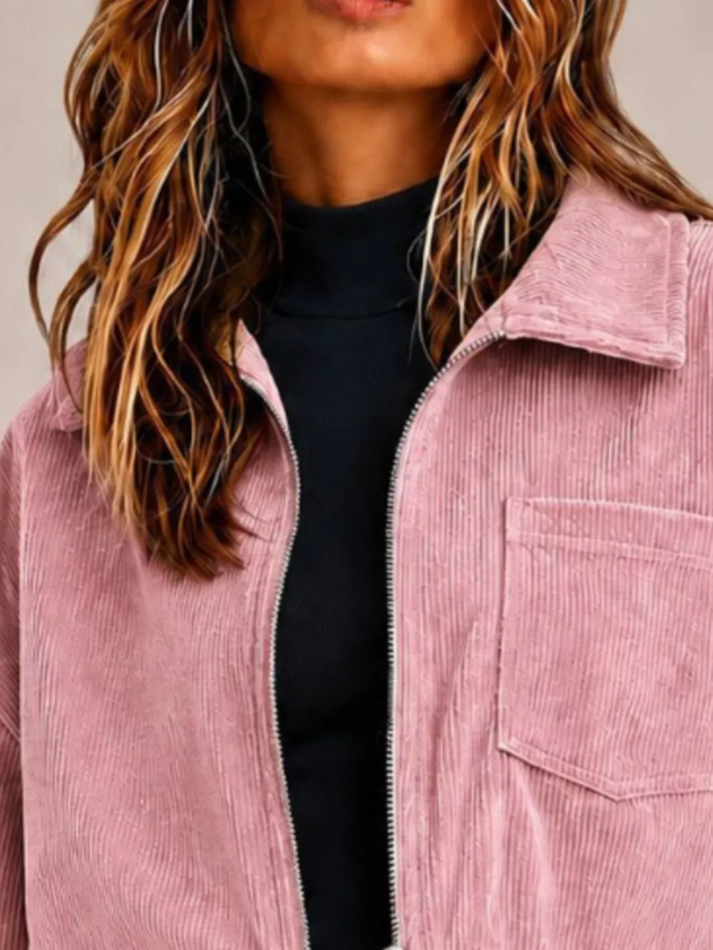 Corduroy Zip Up Cropped Jacket, image 3