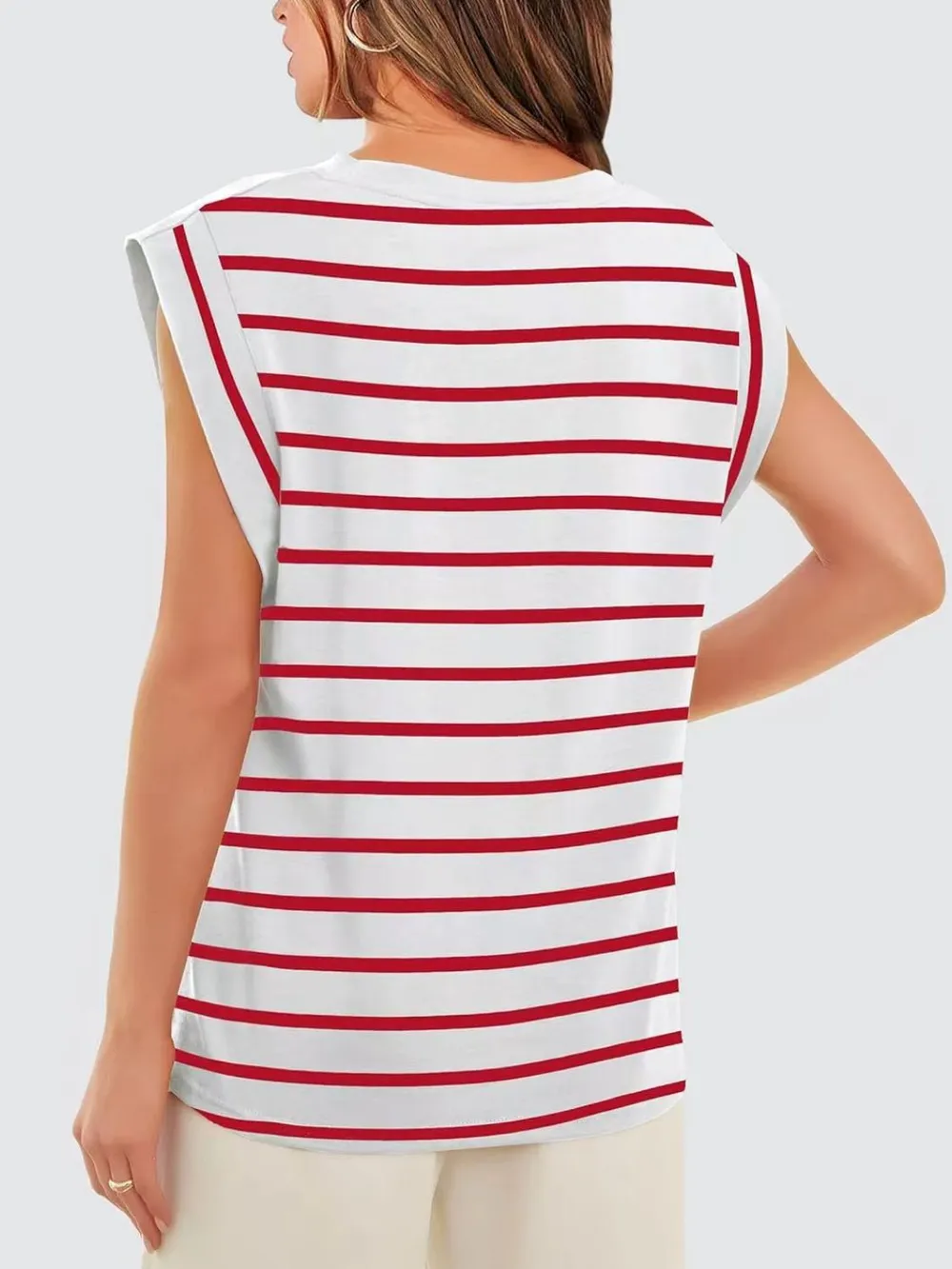 Striped Round Neck Cap Sleeve T-Shirt, image 18