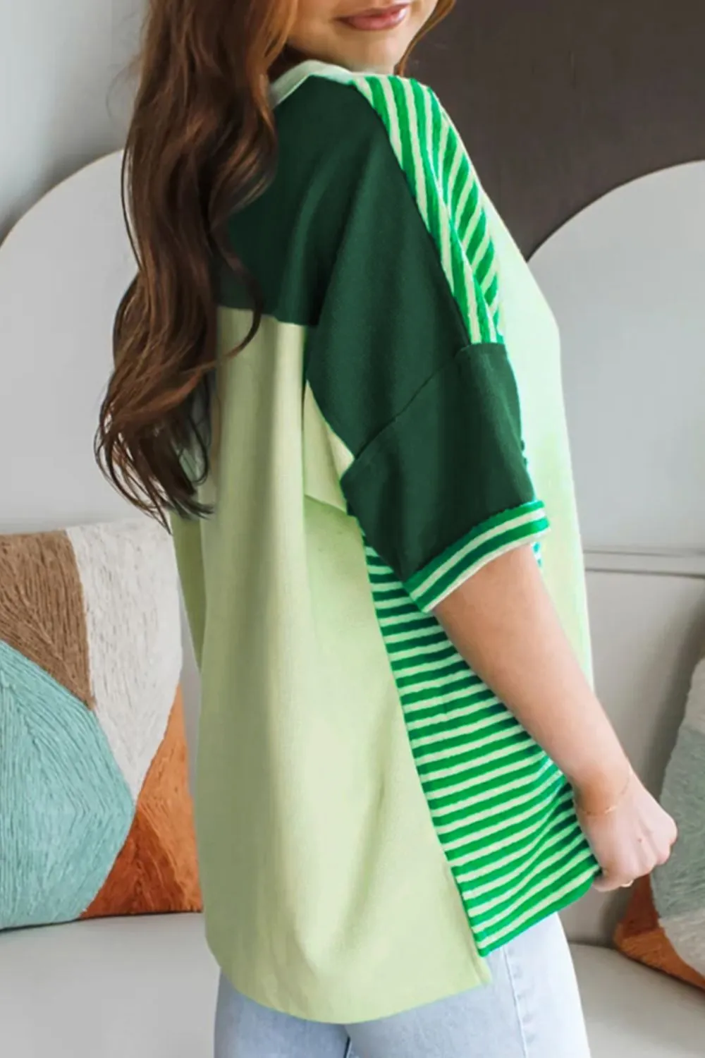 Striped Textured Half Sleeve T-Shirt, image 9