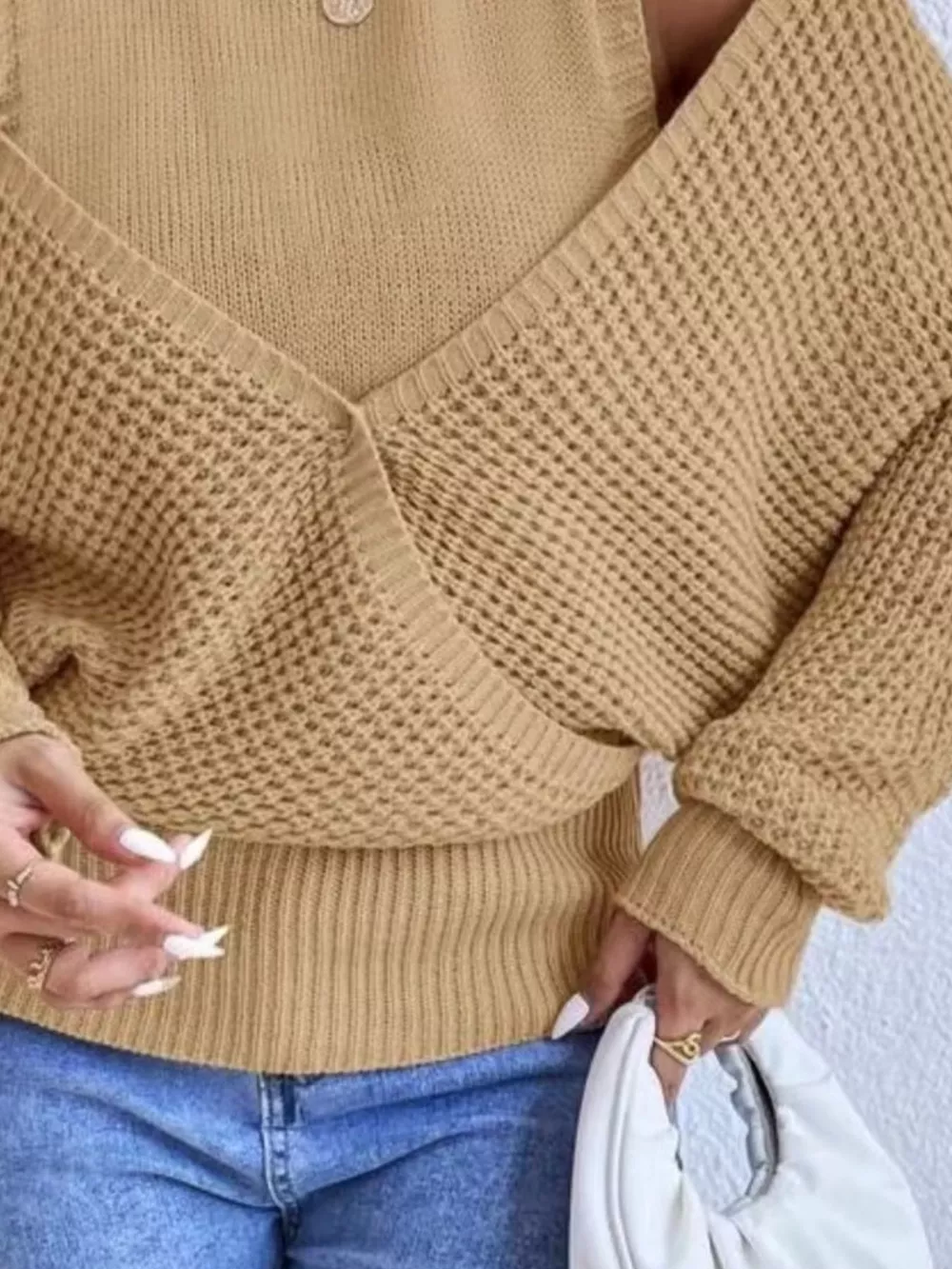 Waffle Knit Cold Shoulder Turtleneck Sweater, image 8