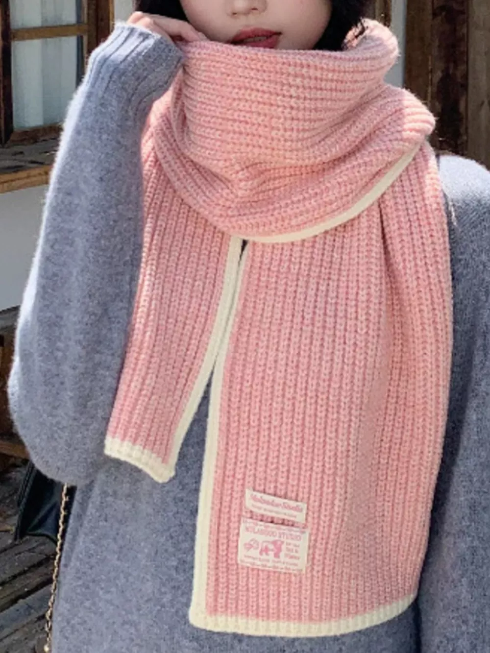 Contrast Trim Knitted Winter Scarf, image 5