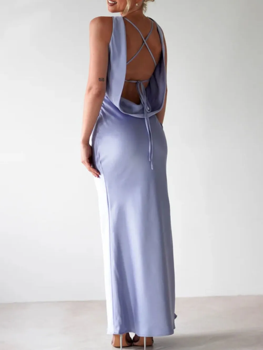 Satin Sleeveless Maxi Dress, image 16