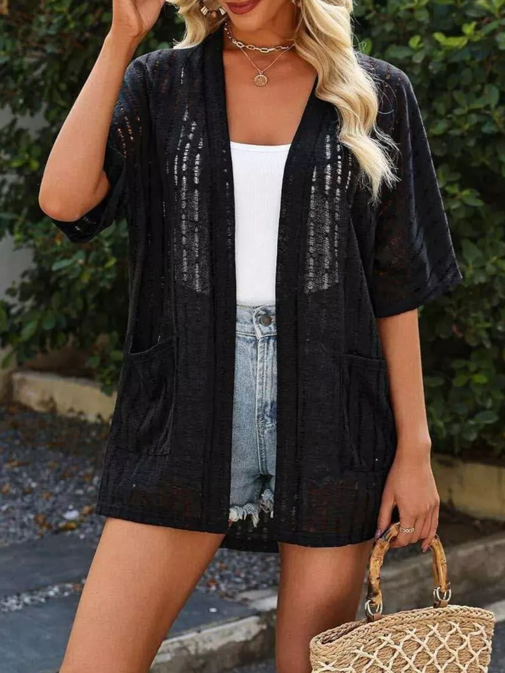 Openwork Open Front Cardigan, image 7