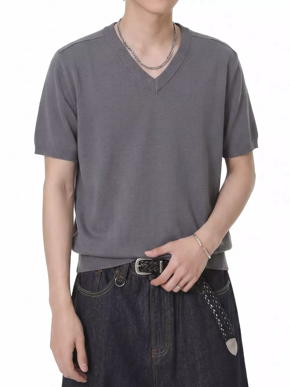 Men's V-Neck Short-Sleeve Knit T-Shirt, image 2