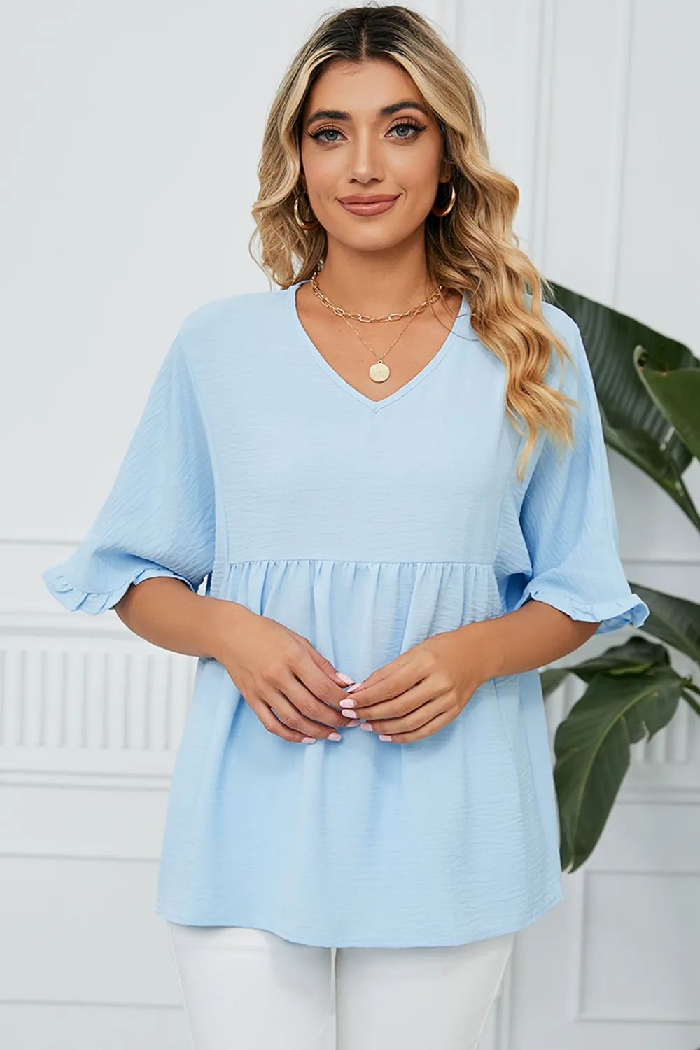 Peplum V-Neck Half Sleeve T-Shirt, image 9