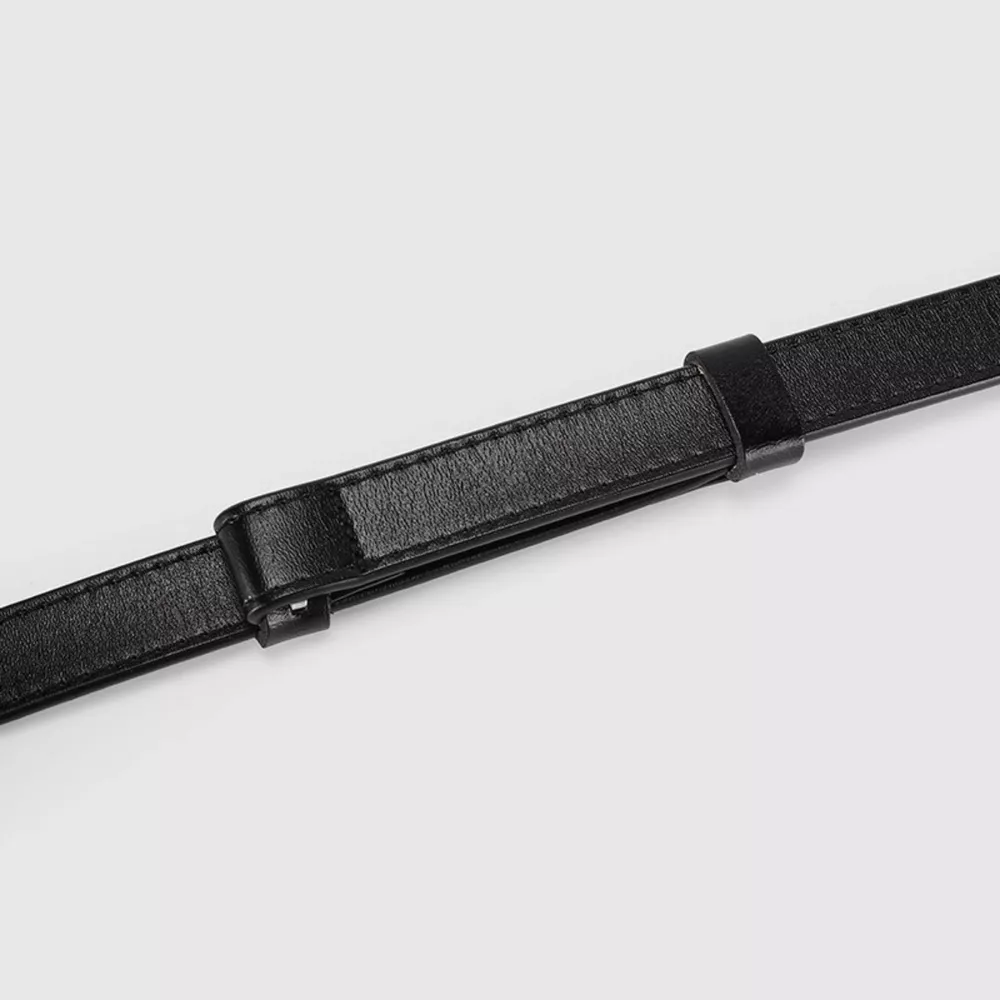 Skinny Leather Belt with Gold Buckle, image 3