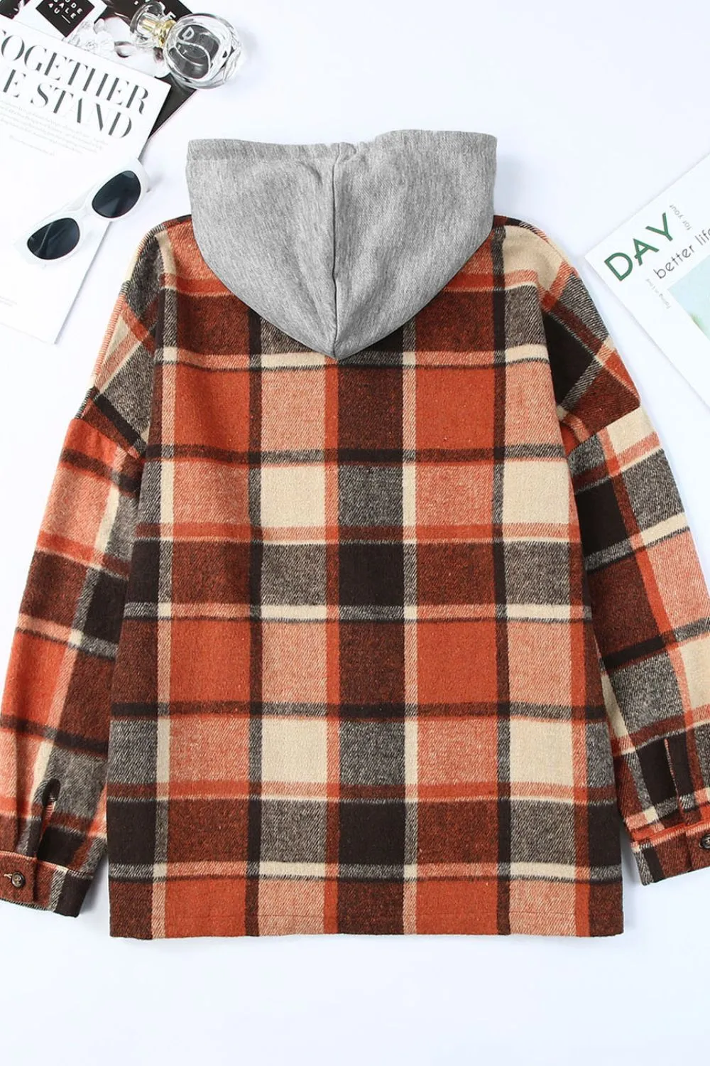 Plaid Button Up Hooded Shacket, image 18