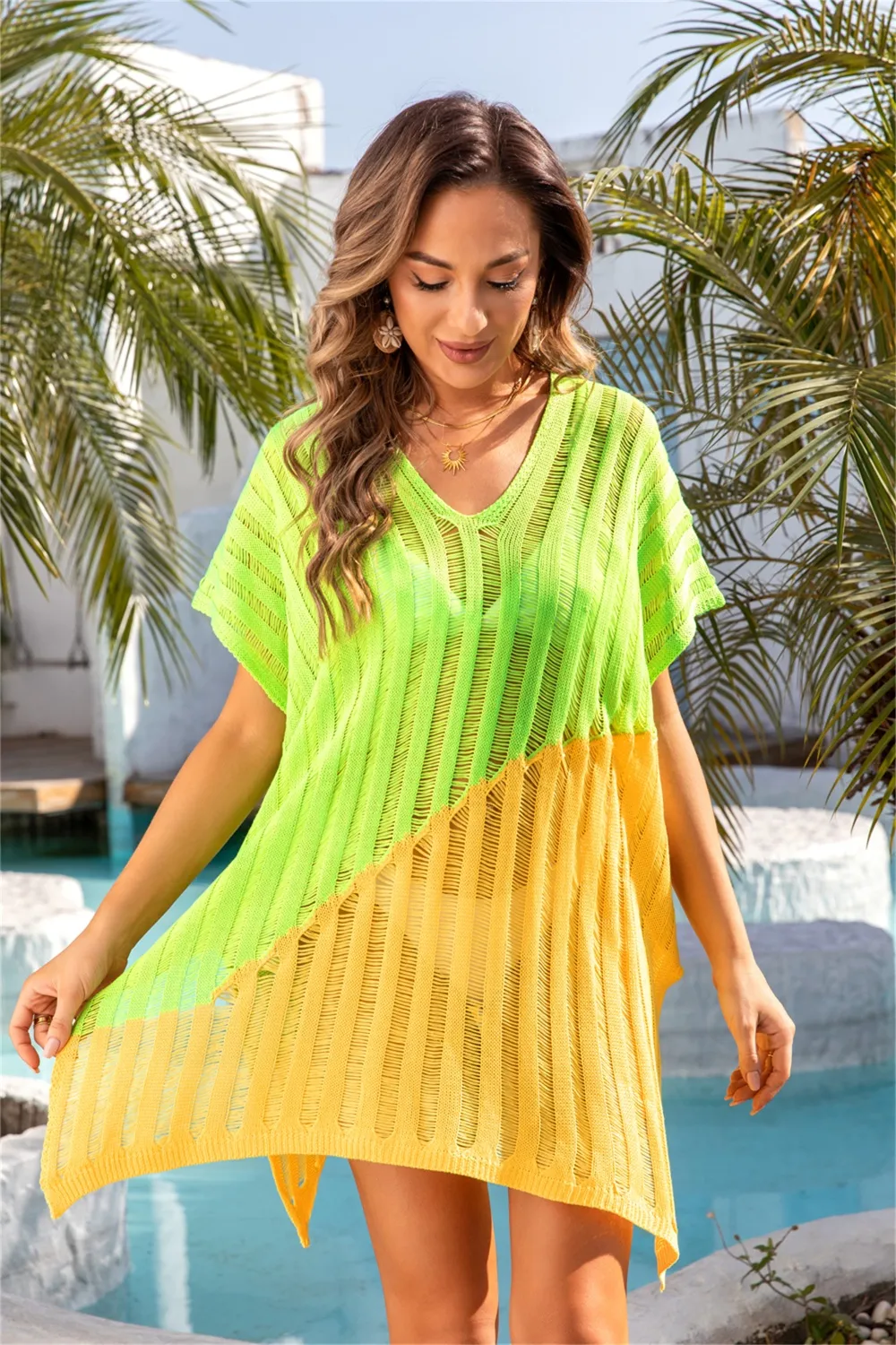 Slit Color Block V-Neck Cover Up, image 19