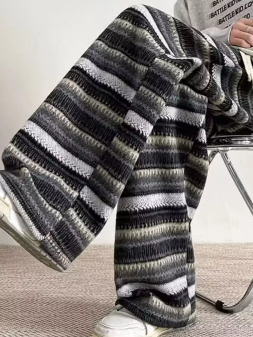 Men's Plus Size Drawstring Striped Wide Leg Pants, image 4