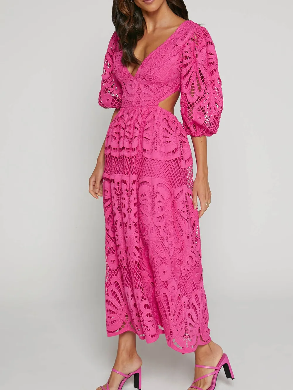 Cutout Back Lace Crochet V-Neck Dress, image 15