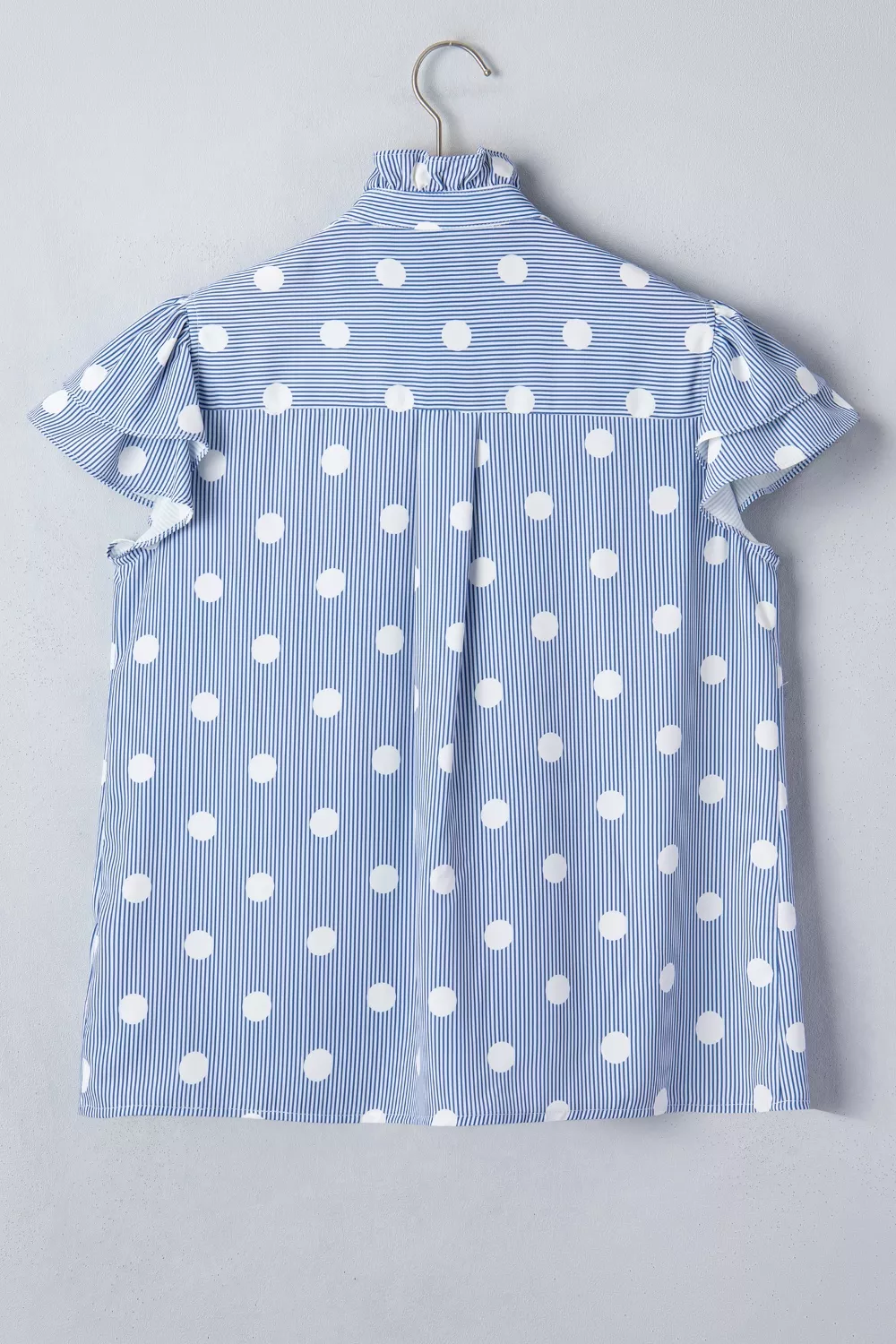 Stripe Contrast Polka Dot Print Pleated Ruffle Sleeve Shirt, image 4