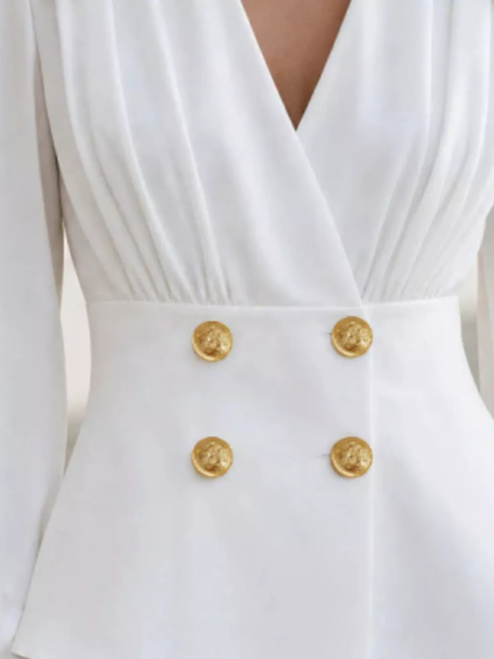 Double-Breasted Peplum Blouse with Gold Buttons, image 3