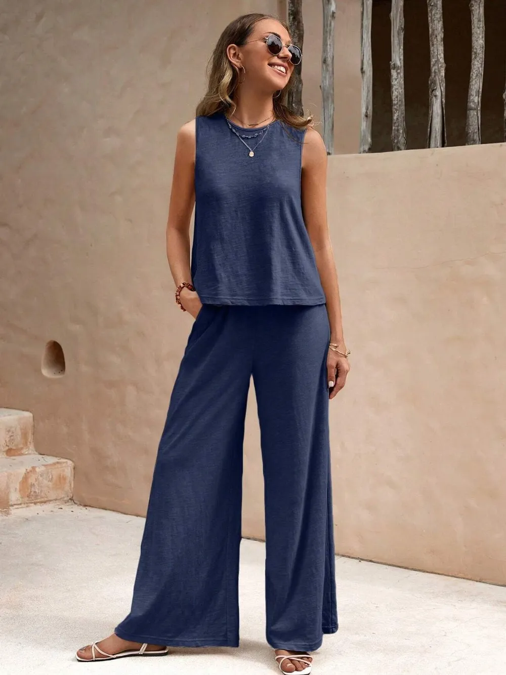 Round Neck Sleeveless Top and Wide Leg Pants Set, image 13