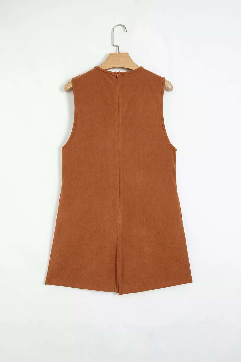 Solid Color Tie V Neck Sleeveless Corduroy Romper, image 9