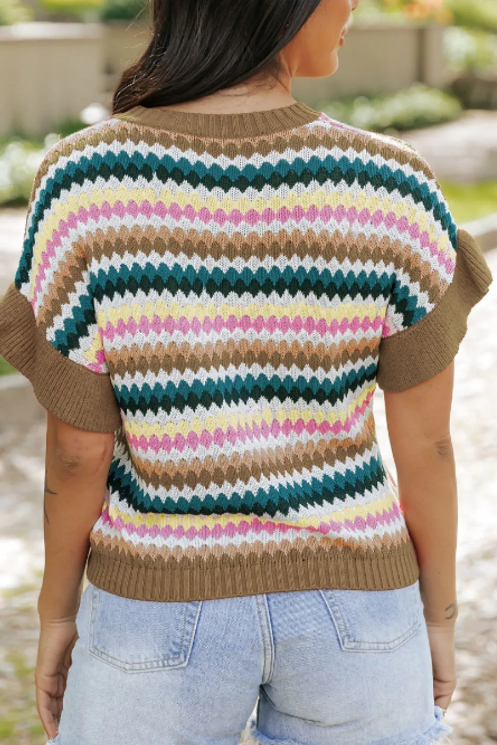 Contrast Round Neck Short Sleeve Sweater, image 25